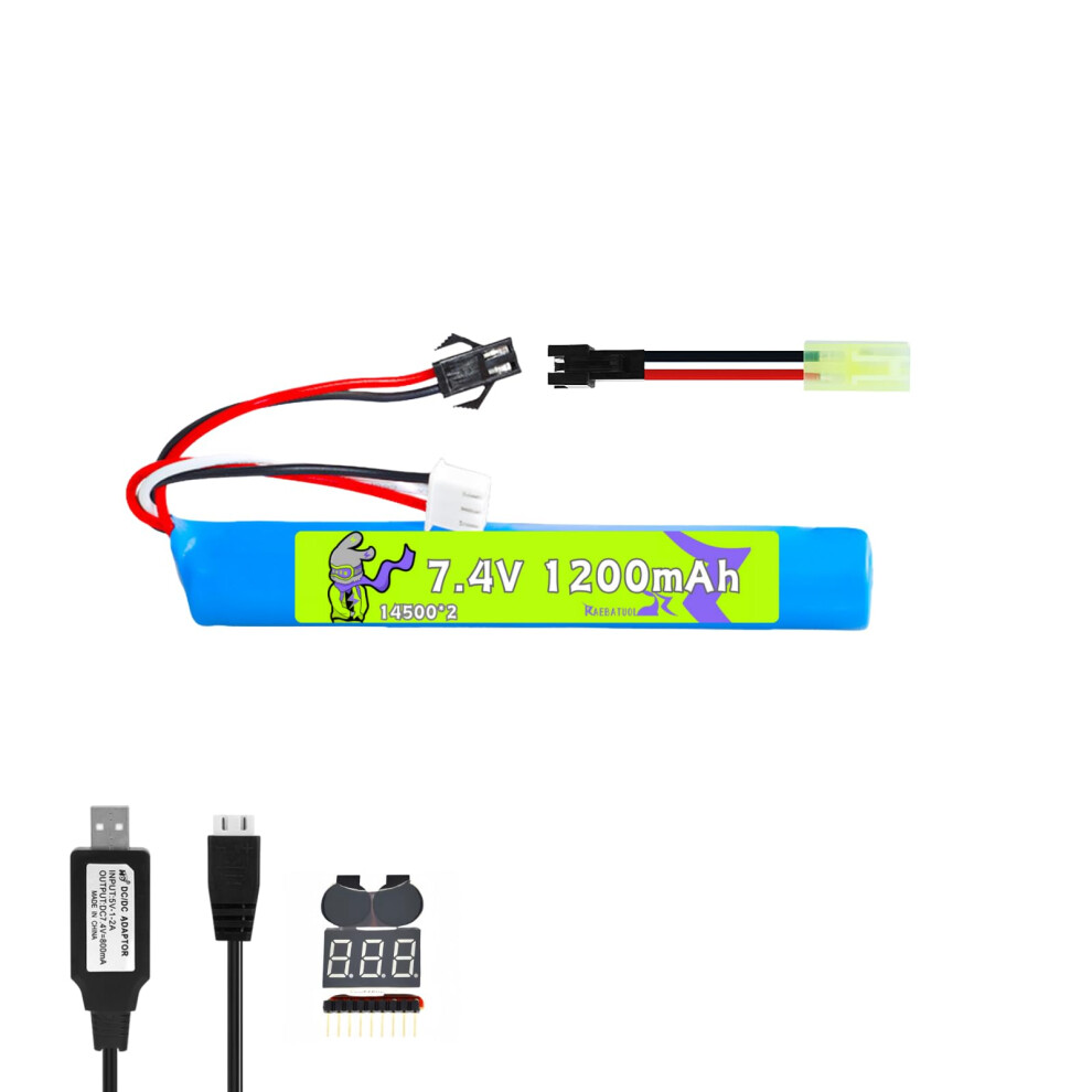 7.4V 1200Mah Liion Rc Car Battery Pack With Sm2p Mini Connector For Tamiya, Usb Charger, Voltage Tester Light 9455672913577