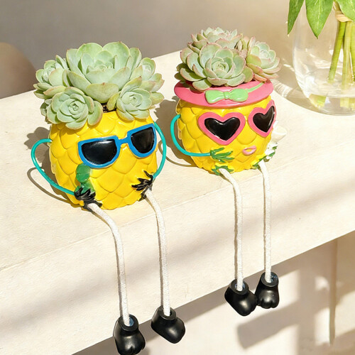 Creative Pineapples Shape Hanging Leg Planter Handmade-Pink 2