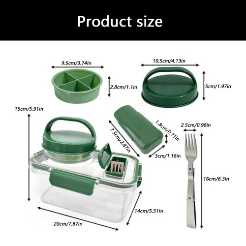 Lunch Box Square Food Storage Container Portable Salad Jar with 2