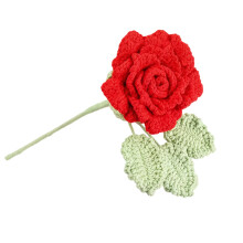 Handmade Finished Rose Artificial Knitted Flower Crochet-Red
