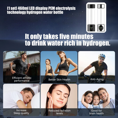 460ml Health Hydrogens Water Bottle With LED Display And-silver 2