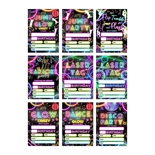 12Pcs Unique Birthday Invitations 5x7Inch Fluorescent Printed-4 1