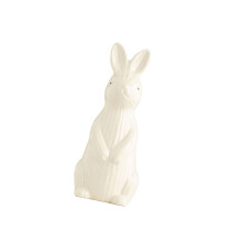 Elegant keramisch konijnensculptuur met getextureerde oren,-Wit
