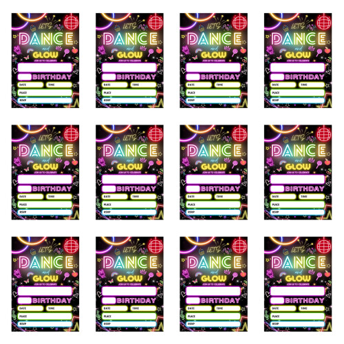 12Pcs Unique Birthday Invitations 5x7Inch Fluorescent Printed-8