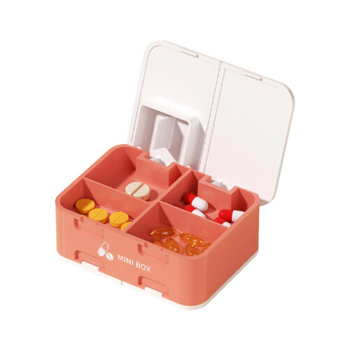Handy Weekly Pills Storage Box Two Layers And Integrated-Red