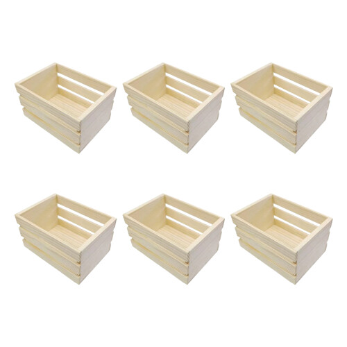 Miniature Pine Wood Organizers Basket Small Storage Box-6 pack