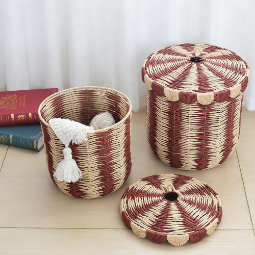 Stylish Wicker Dirty Clothes Hamper Breathable-Red large size 1