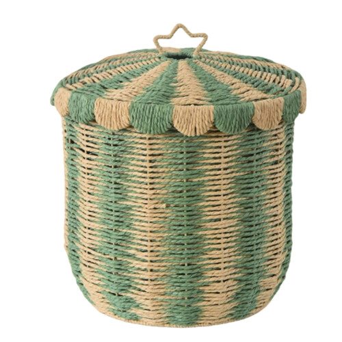 Stylish Wicker Dirty Clothes Hamper Breathable-green large size