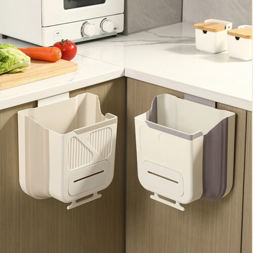 Foldable Wall Mounted Trash Bin Hanging Kitchen-White 1 2