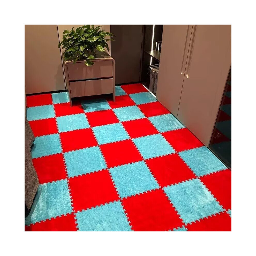 20Pcs Soft Plush Foam Puzzle Floor Mat 11.8X11.8in Interlocking Carpet Tiles For Kids Playroom Red/Blue