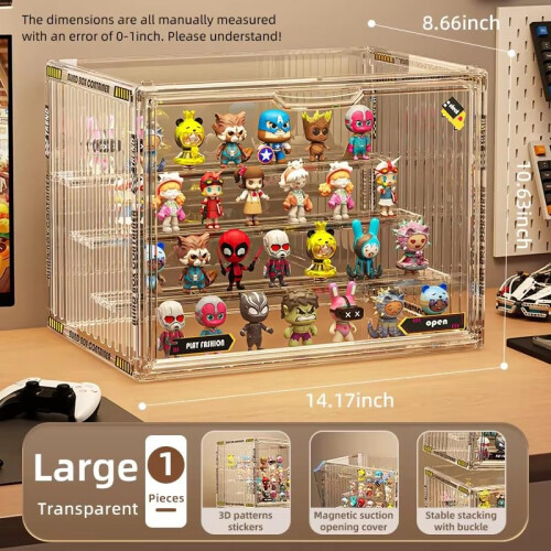 Transparent Dustproof Acrylic Storage Box Large 14.17 inch Stackable Organizer with Magnetic Closure 1