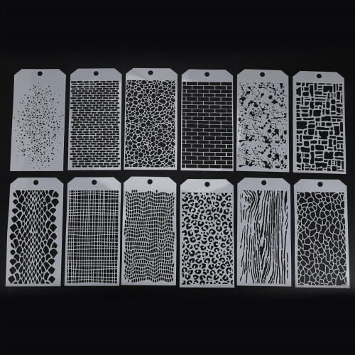12 Pieces Stencils for Crafts, Brick Dot Layering Mixed Media Art Text