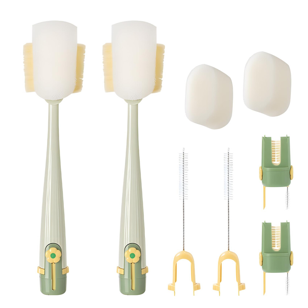 5In1 Bottle Cleaning Brush Set With Long Flexible Scrubber For Baby Bottles, Mugs And Tumblers, 2Pcs Green