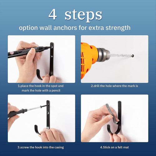 4PCS Metal Wall-Mounted J Hook Tool Storage Racks are Suitable for Hou 1