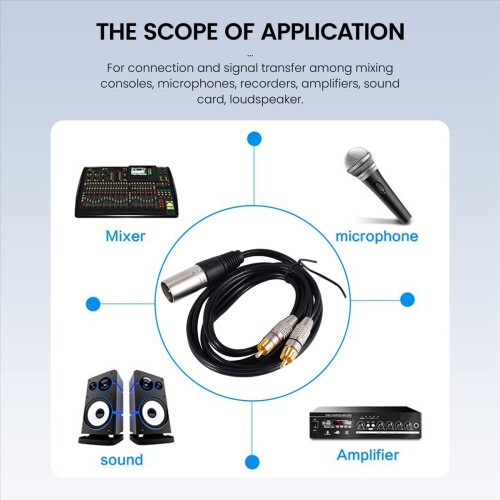 Cabo divisor em Y com conector de áudio estéreo de 1 XLR macho para 2 plugues 1