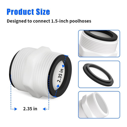 Conector de 1,5 polegadas para mangueira de piscina - Adaptador para piscinas acima do solo e 2