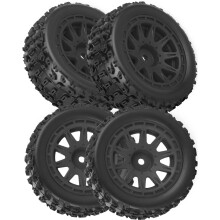RC Wheels and Tires for 1/18 Typhon Grom Buggy, PreGlued Rubber Tires with Plastic Rims, 4PCS Black