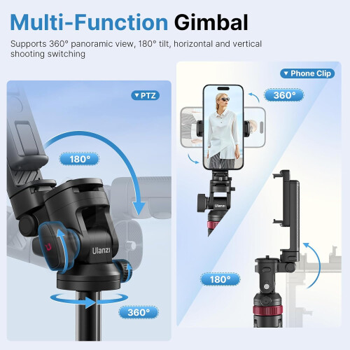 ULANZI MT-78 185cm Extendable Phone Tripod, 72.83" Selfie Stick Bluetooth, 2