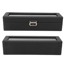 6 Compartments Watch Box with Glass Top - 1 Layer Jewelry Storage, PU Leather