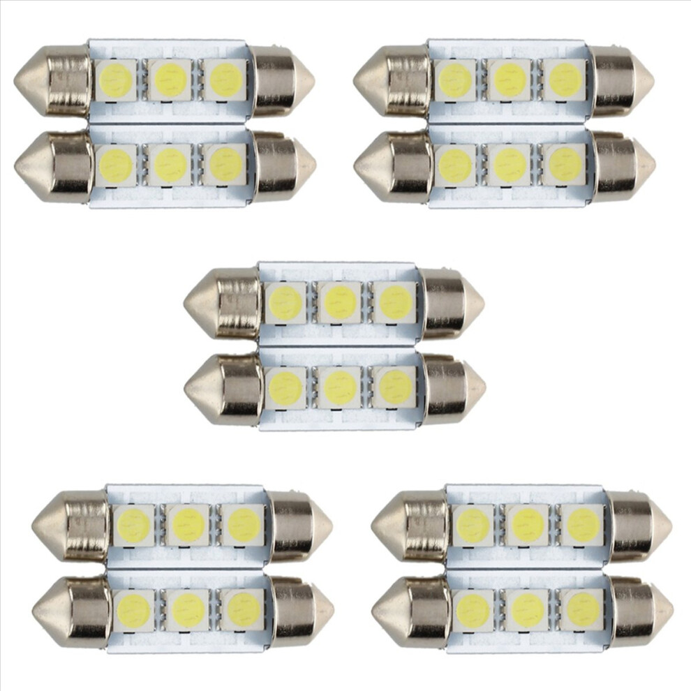 10X C5w 3 Led Smd 5050 36Mm Xenon Bulb Plate Festoons Dome Ceili White 4851296962000