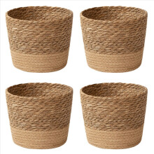 4X Straw Weaving Flower Plant Pot Wicker Basket Rattan Flowerpot Stora
