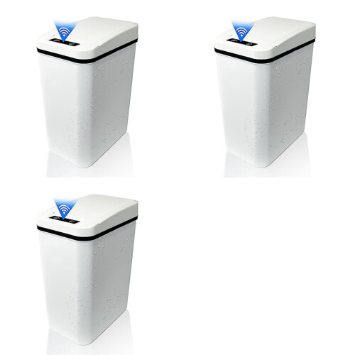 3X Automatic Touchless Bathroom Trash Can with Lid White Slim Narrow P