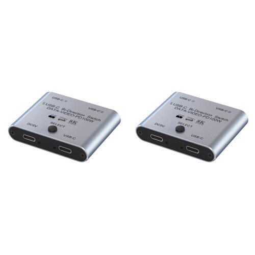 2x Switch Splitter voor 2 computers, bidirectionele USB-C KVM 1 in/uit 8 1