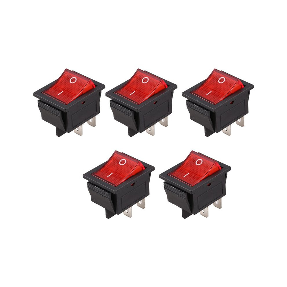 5X Red Light Illuminated 4 Pin Dpst On/Off Snap In Rocker Switch 16A 2 4851296966114