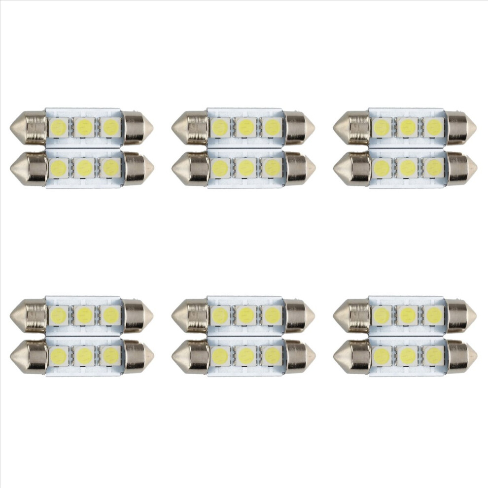 12X C5w 3 Led Smd 5050 36Mm Xenon Bulb Plate Festoons Dome Ceili White 4851296963700