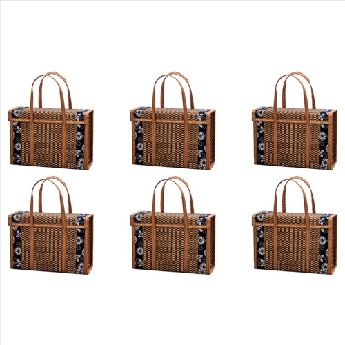 6X Picnic Woven Basket Wicker Storage Bag Handle Folded Fruit Shopping