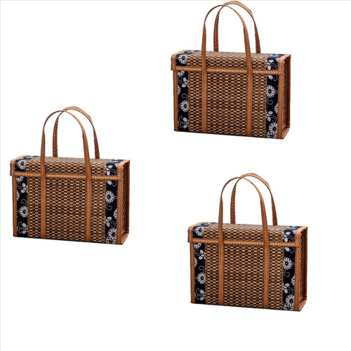 3X Picnic Woven Basket Wicker Storage Bag Handle Folded Fruit Shopping