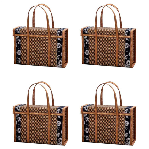 4X Picnic Woven Basket Wicker Storage Bag Handle Folded Fruit Shopping