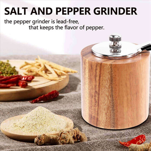 4X Pepper Mill, Hand Crank Wood Grinder with Classic Handle and Adjust 2