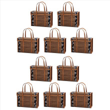 10x Geweven picknickmand, rieten opbergtas met handvat, opvouwbaar, geschikt voor fruit en boodschappen.