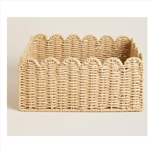 3X Scalloped Edge Basket, Wicker Storage Baskets,Handwoven Organizing 1
