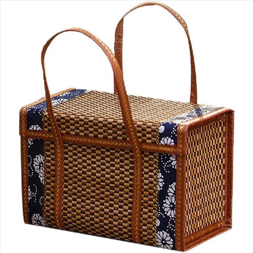 3X Picnic Woven Basket Wicker Storage Bag Handle Folded Fruit Shopping 1