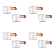 Conjunto de 8 cremeiras de vidro transparente com cabo de madeira, mini cremeiras para café e leite.