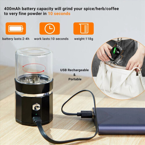 4X Mini Electric Grinder Portable Vanilla USB Rechargeable Mill with A 2