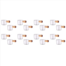 Conjunto de 16 cremeiras de vidro transparente com cabo de madeira, mini cremeiras para café e leite.