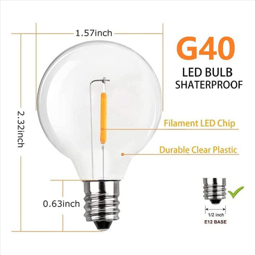 40 Pcs G40 LED Replacement Light Bulbs E12 Screw Base Shatterproof Glo 2