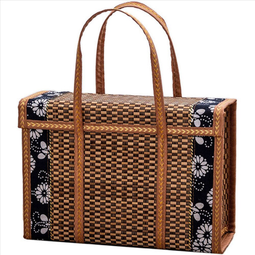 6X Picnic Woven Basket Wicker Storage Bag Handle Folded Fruit Shopping 1