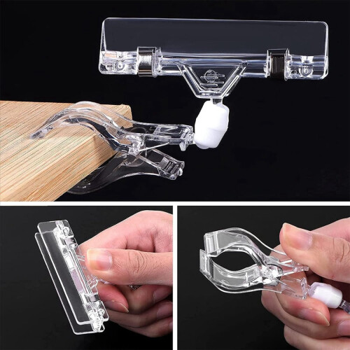 150 Pcs Label Holders Sign Clip, Plastic Clear Rotatable Clips, Mercha 1