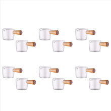 Conjunto de 12 cremeiras de vidro transparente com cabo de madeira, mini cremeiras para café e leite.