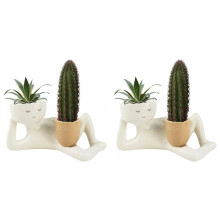 2x Lazy Guy Pflanzgefäß aus Kunstharz, kleiner, liegender Blumentopf mit fauler Figur