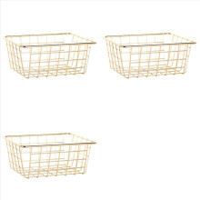 3X Storage Basket Solid Color Household Iron Box Bedroom Bathroom Gold