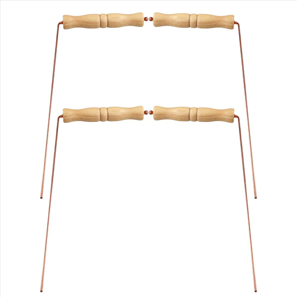 4X Copper Dowsing Rods Kit For Divination Tool - Natural Wooden Handle 4851296901535