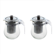 2X 350ML Heat-Resistant Clear Glass Teapot Stainless Steel Infuser Flo
