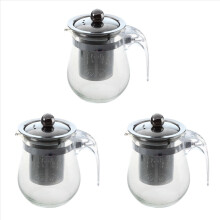 3X 350mL Heat-Resistant Clear Glass Teapot Stainless Steel Infuser Flo