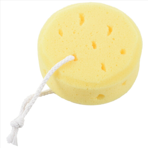 3X Yellow Round Bath Body Shower Soft Sponge with Hanging Loop 2