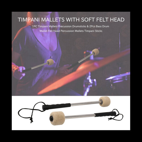 6Pcs Drum Mallet Felt Head Percussion Mallets Timpani Sticks with Stai 2